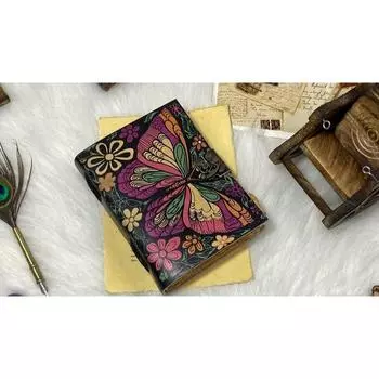 Кожаный блокнот с бабочкой Винтажный дневник Пустая Книга теней Кожаный журнал Гримуар Журнал Подарки ручной работы для мужчин и женщин 7 x 5 in