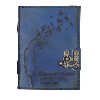 Кожаный блокнот с тиснением перьев А5 Diary Unruled 200 страниц (Темно-синий) 7 X 5 IN синий