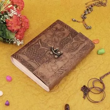 Кожаный блокнот с тиснением совы и замком Белого цвета, бумажный дневник ручной работы без подкладки, 5x7 дюймов для мужчин и женщин, а также подарок и путешествие в коричневом цвете 7 x 5 in коричневый