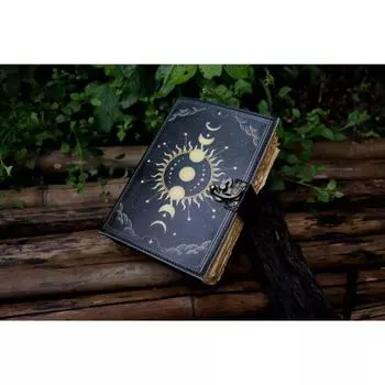 Кожаный блокнот Sun Moon для мужчин и женщин, антикварный, ручной работы, с винтажной бумагой с неровным краем, скетчбук, книга стихов 7 x 5 in чёрный