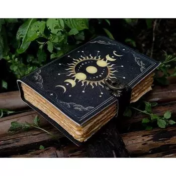 Кожаный блокнот Sun Moon для мужчин и женщин, антикварный, ручной работы, с винтажной бумагой с неровным краем, скетчбук, книга стихов 7 x 5 in чёрный