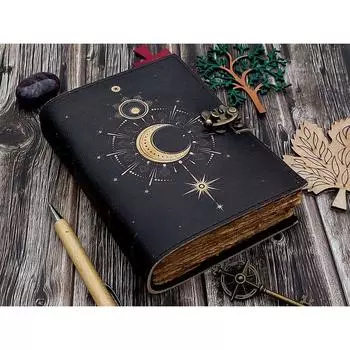 Кожаный блокнот Sun Moon для мужчин и женщин, 200 страниц антикварной бумаги ручной работы с неровным краем, винтажный скетчбук для путешествий 7 x 5 in