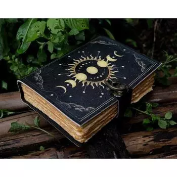 Кожаный блокнот Sun Moon для мужчин и женщин, 200 страниц антикварной бумаги ручной работы с неровным краем, винтажный скетчбук для путешествий 7 x 5 in