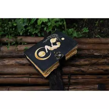 Кожаный блокнот Sun Moon для мужчин и женщин, 200 страниц антикварной бумаги ручной работы с неровным краем, винтажный скетчбук для путешествий 7 x 5 in