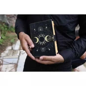 Кожаный блокнот Sun Moon для мужчин и женщин, 200 страниц антикварной бумаги ручной работы с неровным краем, винтажный скетчбук для путешествий 7 x 5 in