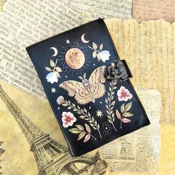 Кожаный блокнот-журнал «Бабочка» Дневник для рисования для ее старинного журнала путешествий ручной работы на 200 страниц | Закрытие C-Lock 7 x 5 in чёрный