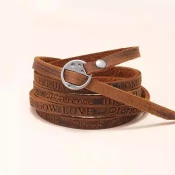 Кожаный браслет для мужчин и женщин, винтажные ювелирные изделия в стиле бохо, многослойные браслеты с тиснением в виде букв коричневый
