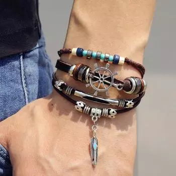 Кожаный браслет Индивидуальный кожаный браслет в стиле ретро ручной работы Модный кожаный браслет из веревки коричневый