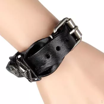 Кожаный браслет из искусственной кожи, браслет в стиле панк, байкер, мужской модный браслет, черный