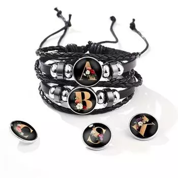 Кожаный браслет ручной работы с 26 буквами А-Я, тканый многослойный браслет в стиле панк, имя дружбы, браслет для пары