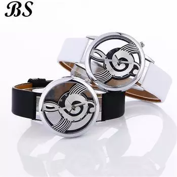 Кожаный браслет с рисунком музыкальных нот, женские наручные часы WH