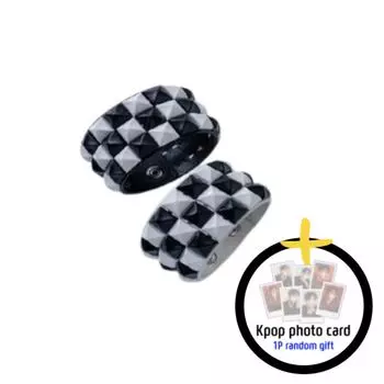 Кожаный браслет с шахматами чёрный