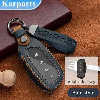 Кожаный брелок для ключей от автомобиля, защитный чехол с 4 кнопками, чехол для Haval Jolion H6 H2 H9 H4, защитный чехол, набор ключей, сумка без ключа, аксессуары для интерьера синий