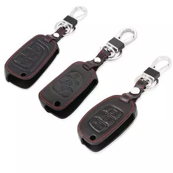 Кожаный чехол-брелок с 3 кнопками для Kia K2 Ceed Picanto Sportage для Hyundai i20 i30 ix35 ix25 Solaris Elantra Mistra Tucson, чехол для ключей C чёрный/красный