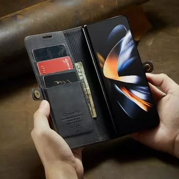 Кожаный чехол-бумажник для мобильного телефона Samsung Z Fold4, чехол-кошелек для Samsung Galaxy Z Fold4 Fold 4, 5 г, Zfold4, чехол для всего тела, слот для карт for Samsung Z Fold 4 кофейный