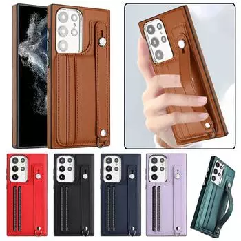 Кожаный чехол-бумажник для телефона с картой для iPhone 15 Pro Max 14 13 Plus 12 11 для Samsung Galaxy A54 A34 A14 A73 A53 A13 S23 Ultra S22 Plus с откидной крышкой-подставкой Samsung S21 FE чёрный