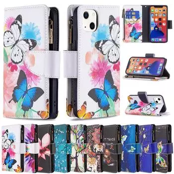 Кожаный чехол-бумажник с расписной молнией для Iphone 14 Pro Max 13 Pro Max 12 Pro Max 11 Pro Max Se 2022 X Xs Xr Xs Max 8 7 6 Plus iPhone 12 Mini