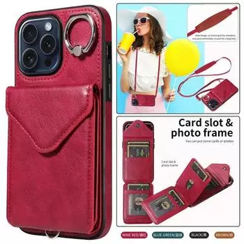 Кожаный чехол-бумажник с ремешком и кольцом для телефона для iPhone 15 Pro Max 14 13 Pro 12 для Samsung Galaxy S24 Ultra S23 Plus S22 S21 FE A25 A15 A54 A34, чехол iPhone 7 (iPhone 8) красный