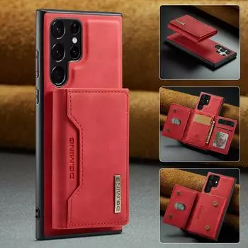 Кожаный чехол-бумажник с защитой от падения для Samsung S23 Ultra, чехол для телефона Samsung Galaxy S23 Ultra S 23 Plus, держатель для карт, чехлы для сумок for Galaxy S23 ultra красный