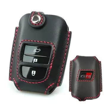 Кожаный чехол Chaya для Toyota GR Land Cruiser Crown Hilux Corolla Smart Key Case из натуральной кожи GR Window (toyota-av3B) (Черная/красная перфорация)
