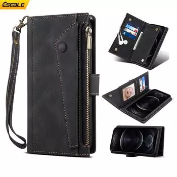 Кожаный чехол через плечо для OnePlus 10pro с многослотовым держателем для карт, монетницей на молнии и защитным чехлом. One Plus10 pro