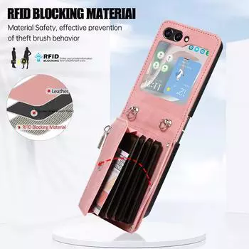 Кожаный чехол через плечо с держателем для карт и защитой от кражи для складных экранов Z Flip 4 и Z Flip 5. Z Flip 4 кларет