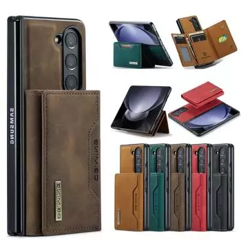 Кожаный чехол-держатель для карт с раздельным кошельком для Samsung Galaxy Z Fold 6 5 4 3 5G с магнитной подставкой и чехлом для телефона для Samsung Z Fold6 Samsung Z Fold 3 чёрный