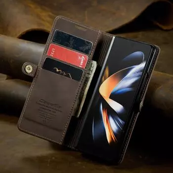 Кожаный чехол-держатель для карточек для Samsung Galaxy Z Fold4 Fold 4 5g, матовый чехол-бумажник для Samsung Fold4 for Samsung Z Fold 4 чёрный