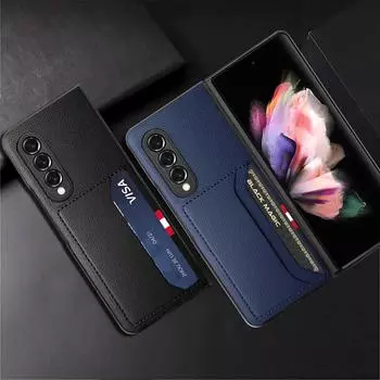 Кожаный чехол-держатель для визиток с защитой от царапин для Samsung Galaxy Z Fold 3 4 Fold4 Fold3 5g Fold 2 Fold2 Антидетонационный чехол for Galaxy Z Fold 2 серый