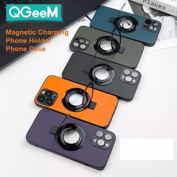 Кожаный чехол-держатель с кольцом для iPhone 14 Pro Max для iPhone 11 12 13 Pro 14Plus противоударный кронштейн с беспроводной зарядкой For iPhone 11 чёрный