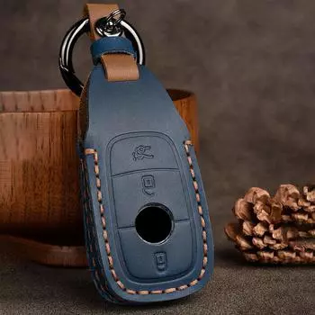 Кожаный чехол для автомобильного ключа Чехол для ключа для Mercedes Benz W176 W212 W213 AMG GLC CLK GLC300 C260 C180 C200 S450 A200 A220 S65 C43 E300 чёрный