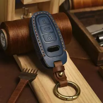Кожаный чехол для автомобильного ключа для A3 8p 8v A4 B7 B8 B5 B9 A1 A5 Q7 Q5 A6 4f C6 C5 C7 C4 Tt Q3 S3 A7 A8 C4 Tt 8n Shell Covers синий