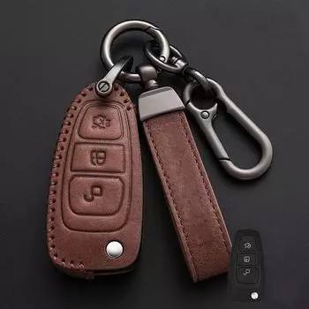 Кожаный чехол для автомобильного ключа для Ford Ranger C-Max S-Max Focus Galaxy Mondeo Transit Tourneo Custom Auto Key Holder Keychain For Ford коричневый