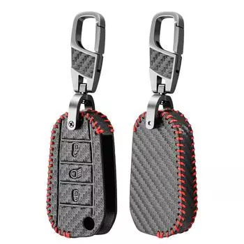 Кожаный чехол для автомобильного ключа для Peugeot 107 207 208 301 307 308 407 408 508 607 2008 3008 4008 5008 Citroen C1 C2 C3 C4 C5 C6 DS4 чёрный