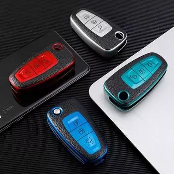 Кожаный чехол для автомобильного ключа из ТПУ, чехол-держатель для Ford Ranger C-Max S-Max Focus Galaxy Mondeo Transit Tourneo Custom Ranger серебряный