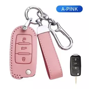 Кожаный чехол для автомобильного ключа Oli, защитная сумка для ключа от автомобиля VW Volkswagen Polo Tiguan Passat Golf Jetta Lavida Skoda Octavia B For Volkswagen розовый