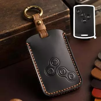 Кожаный чехол для автомобильного ключа Renault Megane 2 3 Clio Scenic Duster Kaptur Captur Logan Laguna Zoe Koleos Danilo Nema Fluence чёрный