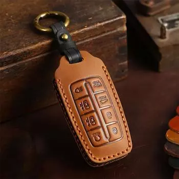 Кожаный чехол для автомобильного ключа с 8 кнопками для Hyundai Genesis G80 GV70 GV80 2019 2020 2021 2022, держатель для дистанционного ключа, автомобильные аксессуары коричневый