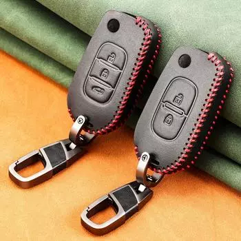 Кожаный чехол для автомобильного выкидного ключа, защитный чехол для ключей Renault Kadjar Captur Megane Sandero Stepway Logan Clio 5 Arkana 2020 2021 чёрный