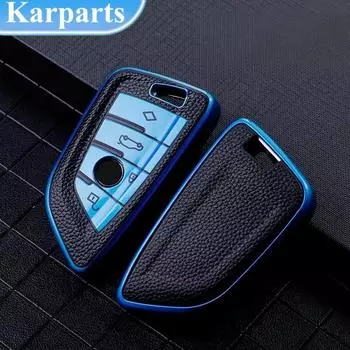 Кожаный чехол для дистанционного ключа автомобиля для BMW F20 G20 G30 X1 X3 X4 X5 G05 X6 X7 G11 F15 F16 G01 G02 F48, защитный держатель, аксессуары в виде ракушки синий