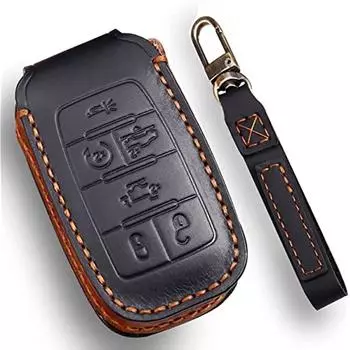 Кожаный чехол для дистанционного управления без ключа, смарт-брелок для автомобиля, чехол, совместимый с Dodge RAM 1500 2019-2022, черный, 4 кнопки 18x10x1cm