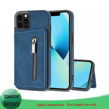 Кожаный чехол для iPhone 14 с отделением для карт и откидной крышкой xrmax чёрный