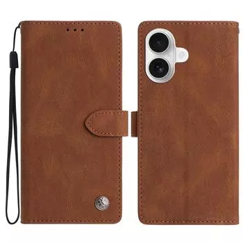 Кожаный чехол для iPhone 16, однотонный чехол-кошелек для телефона Brown