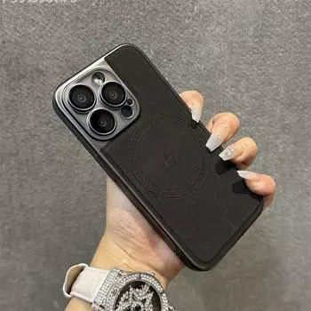 Кожаный чехол для iPhone — Magsafe, титановая металлическая краска, устойчивый к падениям, универсальный объектив, для iPhone 15 promax iPhone 14 iPhone 13 iPhone 12 Apple 15 вино красного