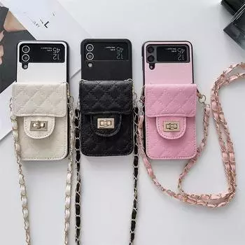 Кожаный чехол для карты с ремешком через плечо для телефона Samsung Galaxy Z Flip 3 Flip 4 Z Flip4 Flip3 5g, милый защитный чехол-цепочка For-Galaxy Z Flip 4