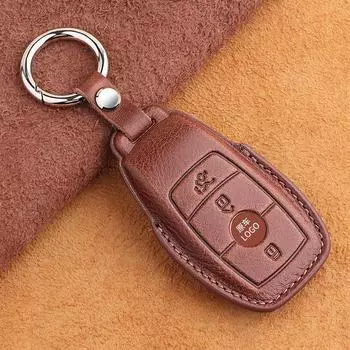 Кожаный чехол для ключа для Mercedes Benz C260L, E300L, C200GLB, A200LS, GLC260, GLE350, GLA - Class, с пряжкой. B-type intelligent two-button зелёный
