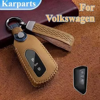 Кожаный чехол для ключей автомобиля для VW Volkswagen Golf 8 MK8 CC Passat B6 B7 Passat 3C Cupra Skoda Octavia A8 SEAT Leon MK4 2020 2021 Formentor Tarraco синий