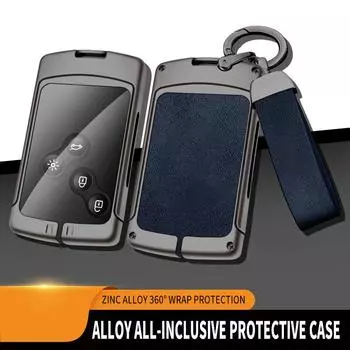 Кожаный чехол для ключей из цинкового сплава для Renault Duster Captur Clio Logan Megane Koleos Scenic Nema Fluence Zoe, автозапчасти серый