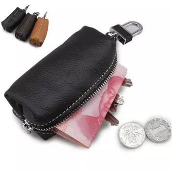 Кожаный чехол для ключей от автомобиля, пакет дистанционного управления, автоматические брелки, мини-сумка чёрный