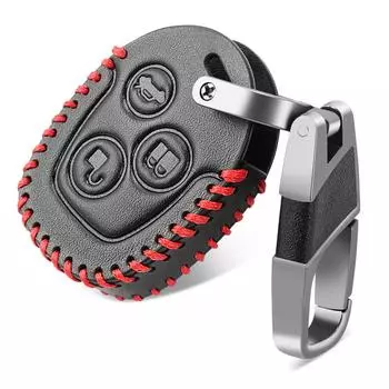 Кожаный чехол для ключей с 3 кнопками для Ford Focus Galaxy Mondeo Transit Connect Cougar Fiesta чёрный